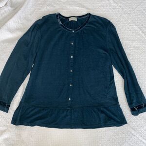 Wrap London Teal Button-Front Peplum Hem Blouse